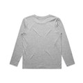 A grey long-sleeve t-shirt with a simple design, featuring a logo on the back.