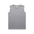 A grey sleeveless tank top displayed flat. The garment features a label and has a simple, classic design.