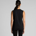 A black sleeveless tank top with a simple design, featuring a logo on the back.