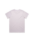 A light purple t-shirt displayed flat, featuring a simple design and a tag inside the collar. It has a logo.