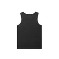 A black organic rib tank top featuring a simple design and sleeveless cut. It includes a logo on the back.