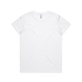 A plain white t-shirt with a crew neckline and short sleeves, featuring a small logo on the label.