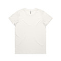 A plain white t-shirt, featuring a crew neck and short sleeves, with a logo on the inside label.