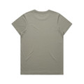 A faded green T-shirt with a soft texture and no visible design features a logo on the back.