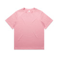 A pink T-shirt featuring a classic crew neck design. The shirt has a brand logo on the label.