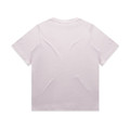 A plain white t-shirt featuring a simple design, with no visible branding or logos on the back.