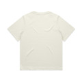 A cream-coloured t-shirt featuring short sleeves and a plain back design. It has a branding logo.