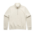 A cream half zip crew jumper with a smooth texture and long sleeves, featuring a logo on the front.