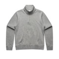 A grey half zip crew jumper with a collar and a logo on the chest.