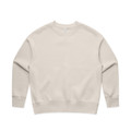 A light beige jumper with long sleeves and a round neckline, featuring a simple design and a logo.