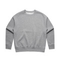 A grey crew jumper with a relaxed fit and long sleeves, featuring a logo on the front.