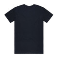 A dark navy organic t-shirt with short sleeves and a plain back. It features a logo.