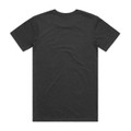 A grey t-shirt featuring a plain back design and a logo at the neckline.