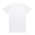 A white organic t-shirt with a plain back, featuring a logo on the label.