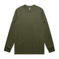 A long sleeve t-shirt in olive green with a crew neckline and branding on the label.
