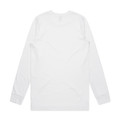 A long-sleeve white T-shirt featuring a plain back and fitted sleeves. It has a small logo.