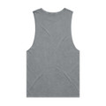 A grey stone wash tank top with a sleeveless design, featuring a logo on the back.