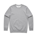 A grey jumper with long sleeves and a round neckline. It features a small logo on the front.