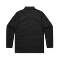 A black Chore Jacket with a collared neckline and long sleeves, featuring a logo on the fabric.