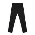 Black slacks with a slim fit, featuring back pockets and a waistband. Includes a logo on the back.