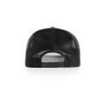 A black trucker cap with a mesh back and an adjustable strap. It features a solid front panel and no visible logo.