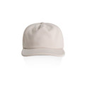 A beige cap with a flat brim and a logo on the front, showcasing a simple and modern design.
