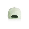 A light green cap with an adjustable strap and a logo on the back.