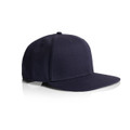A navy stock canvas cap with a structured design and a flat brim. It features a logo on the front.