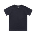 A black short-sleeved children's t-shirt with a tag and no visible logos.