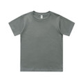 A grey kids' classic T-shirt featuring a round neckline and short sleeves, with a label inside the collar.