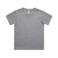 A grey youth classic tee with a simple design and short sleeves. The shirt features a logo on the label.