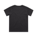 A faded black kids' t-shirt with a classic short sleeve design and a simple logo on the front.