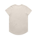 A beige T-shirt with a curved hem and short sleeves. The back is plain with no visible branding.