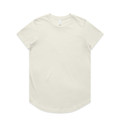 A light green T-shirt with a rounded hem and short sleeves, featuring a subtle logo.