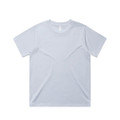A light blue t-shirt with a round neckline and short sleeves, featuring a logo on the label.