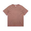 A heavy faded tee in a muted terracotta colour, featuring a simple design and a branding logo.