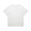 A white, heavy faded T-shirt featuring a minimalist design and a logo. Short sleeves and a classic fit.