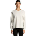 A light grey long-sleeve t-shirt with a relaxed fit and a logo visible on the garment.