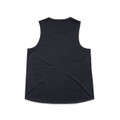 A black singlet tank top with a rounded neckline and sleeveless design. It has a subtle branding label.
