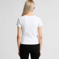A white organic rib t-shirt with a fitted cut, viewed from the back. It features a plain design and a small logo.