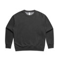A faded crew jumper in dark grey with a simple design and a logo on the label.