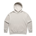 A light grey hoodie with a front pocket and a hood. It features a logo on the design.