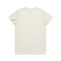 A light cream-coloured t-shirt with a round neckline, featuring a logo on the label.