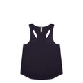 A black racerback singlet with a rounded hem and a minimal design, featuring a logo.