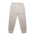 Light beige track pants with an elastic waistband and cuffed ankles, featuring a logo.