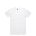 A white staple raglan t-shirt displayed flat, featuring a logo at the neckline.