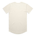 A light cream-coloured T-shirt with a curved hem and short sleeves. The back is plain without any designs.