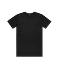 A black t-shirt with a round neck and short sleeves, featuring a logo on the interior label.