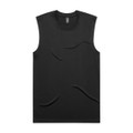 A black sleeveless tank top with a smooth texture and a small logo on the neckline.