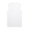 A plain white tank top with a sleeveless design and a logo on the back.